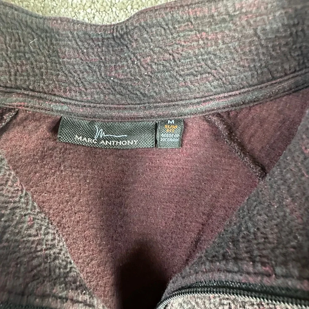 Marc Anthony Slim Fit Quarter Zip Pullover Textured Pocket Burgundy Medium Mens